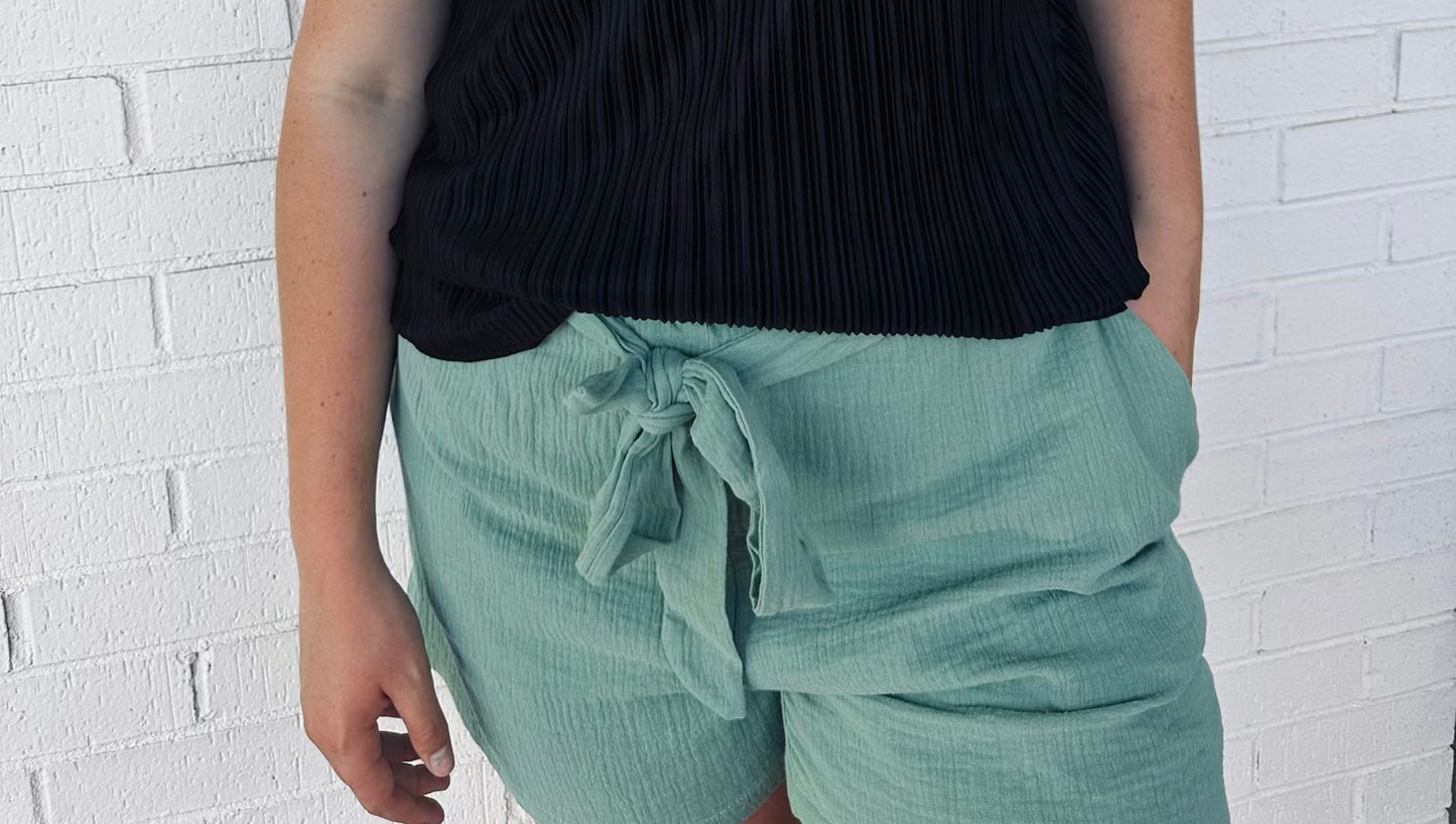 Vintage Green Linen Shorts