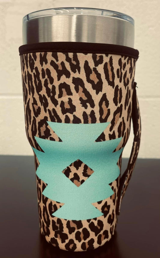 Cheetah & Turquoise Aztec Coozie