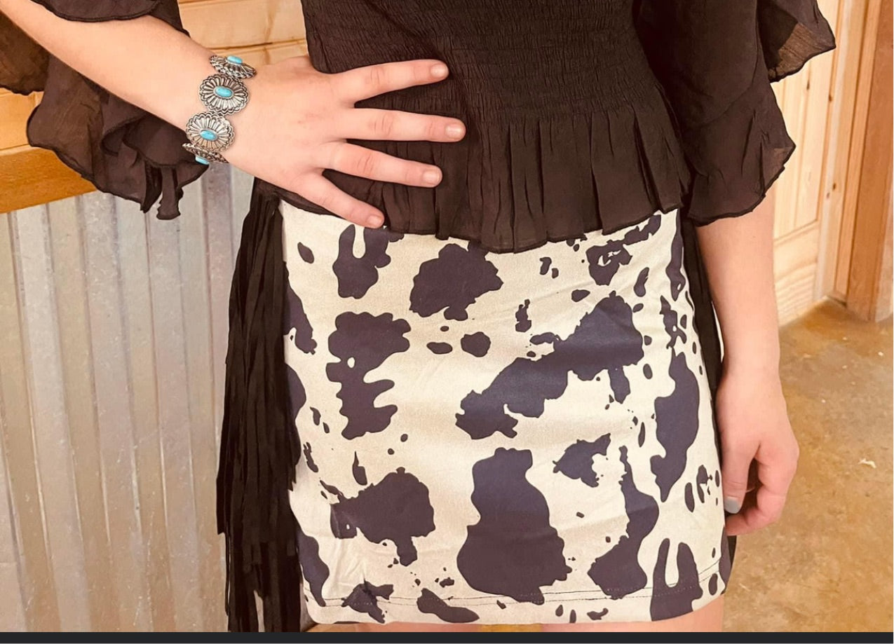 Fringe Cow Print Skirt