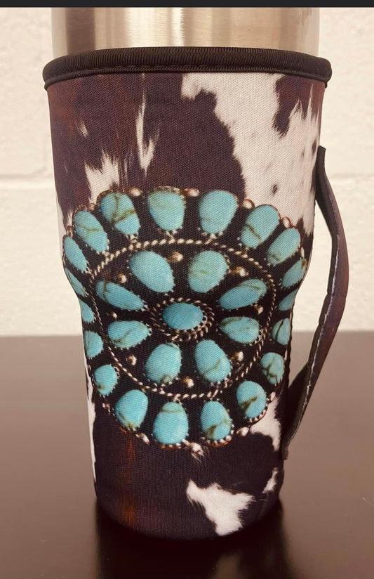 Turquoise and Hereford Print Coozie