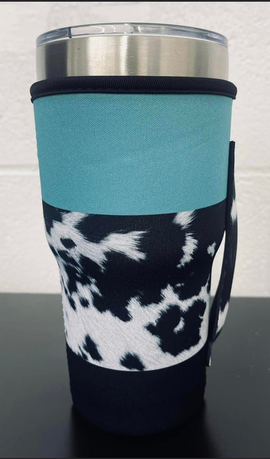 Teal & Cow Print Coozie